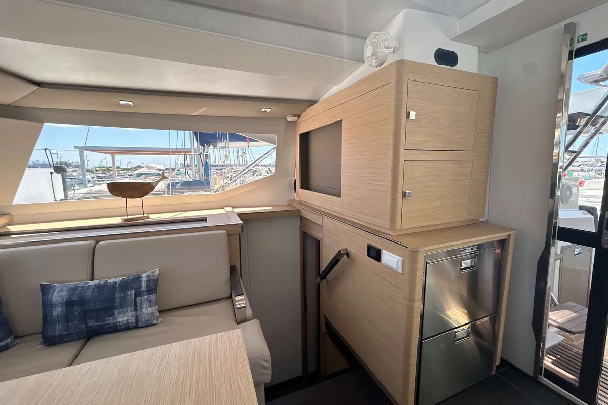 Salon of Deutz, a Fountaine Pajot Astréa 42 catamaran at Salerno, Italy