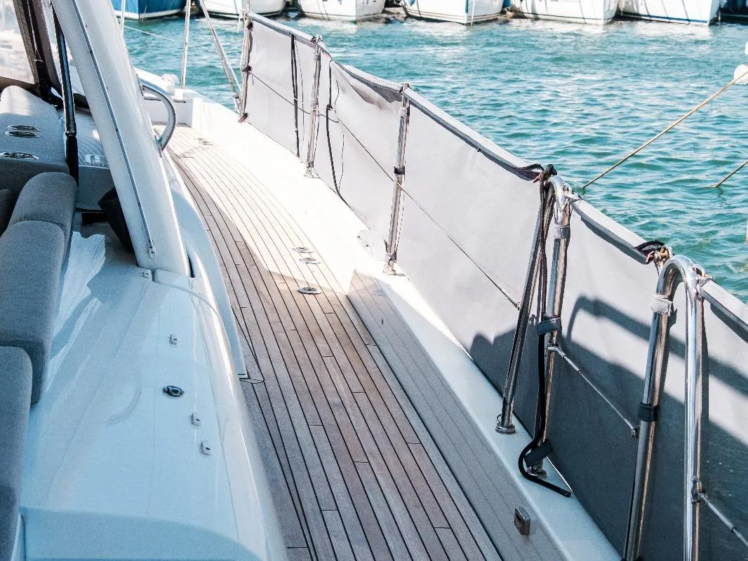 Deck of Reminescence, a Beneteau Oceanis 60 sailboat at Hyères, France