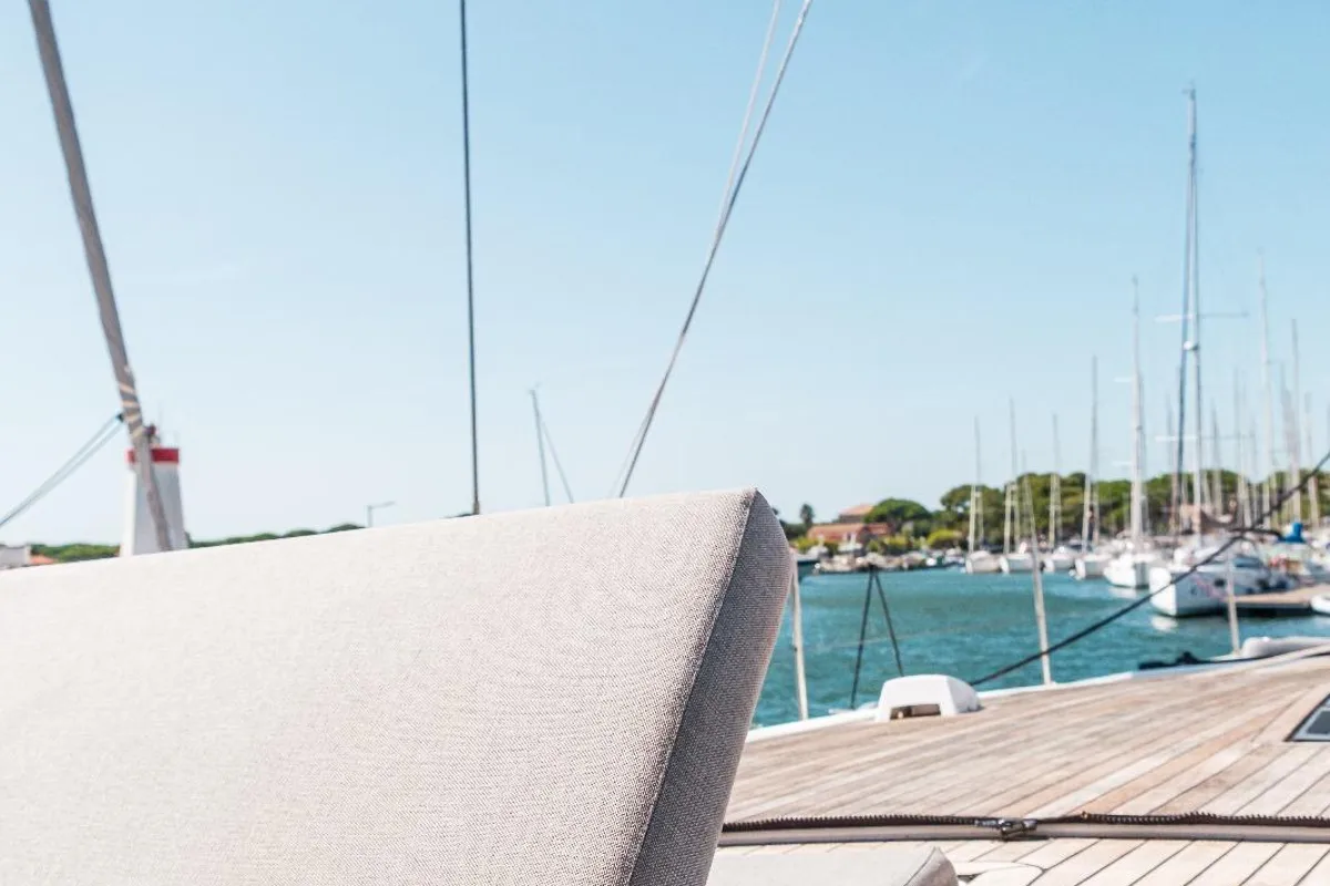 Deck of Reminescence, a Beneteau Oceanis 60 sailboat at Hyères, France