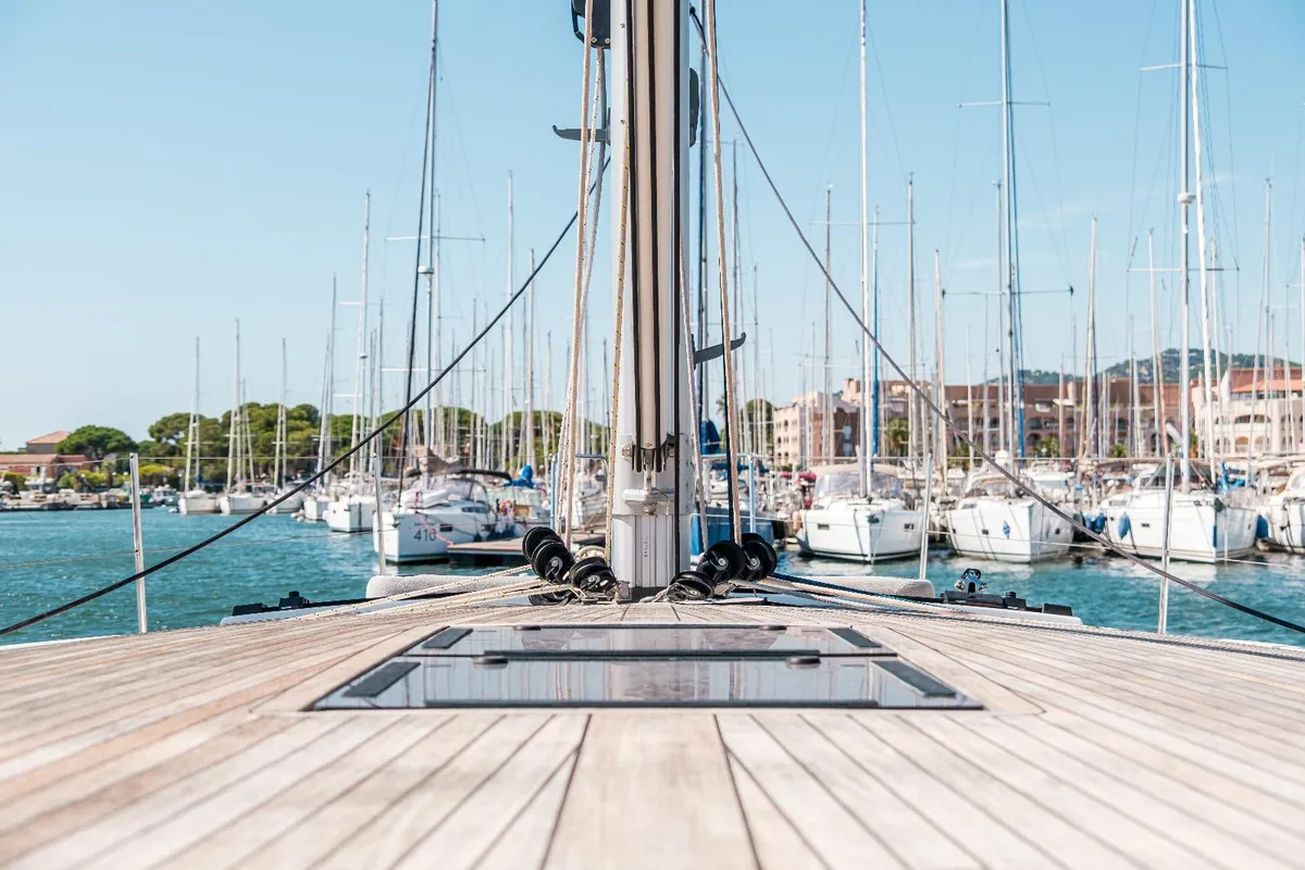 Deck of Reminescence, a Beneteau Oceanis 60 sailboat at Hyères, France