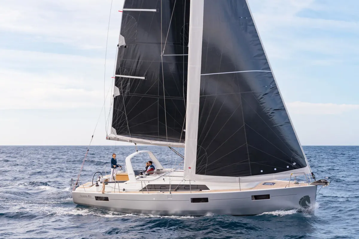 Exterior view of Blue Hop, a Beneteau Oceanis 41.1 sailboat at Grimaud, France