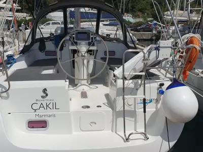 Cockpit of Cakil, a Beneteau Oceanis 34 sailboat at Marmaris, Turkey