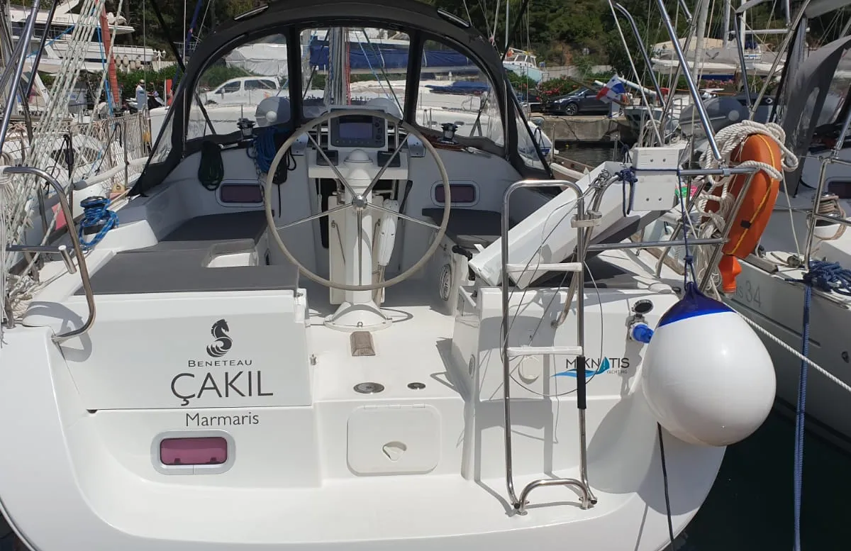 Cockpit of Cakil, a Beneteau Oceanis 34 sailboat at Marmaris, Turkey