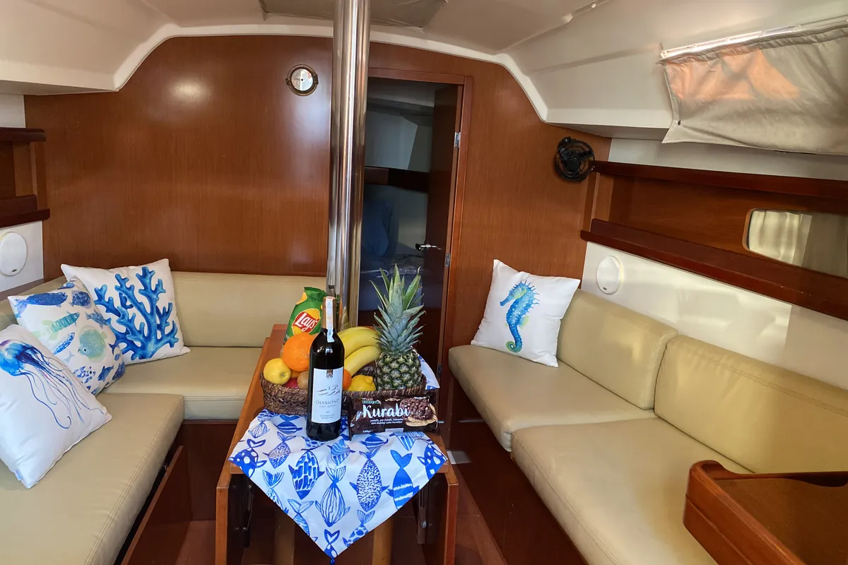Salon of Cakil, a Beneteau Oceanis 34 sailboat at Marmaris, Turkey