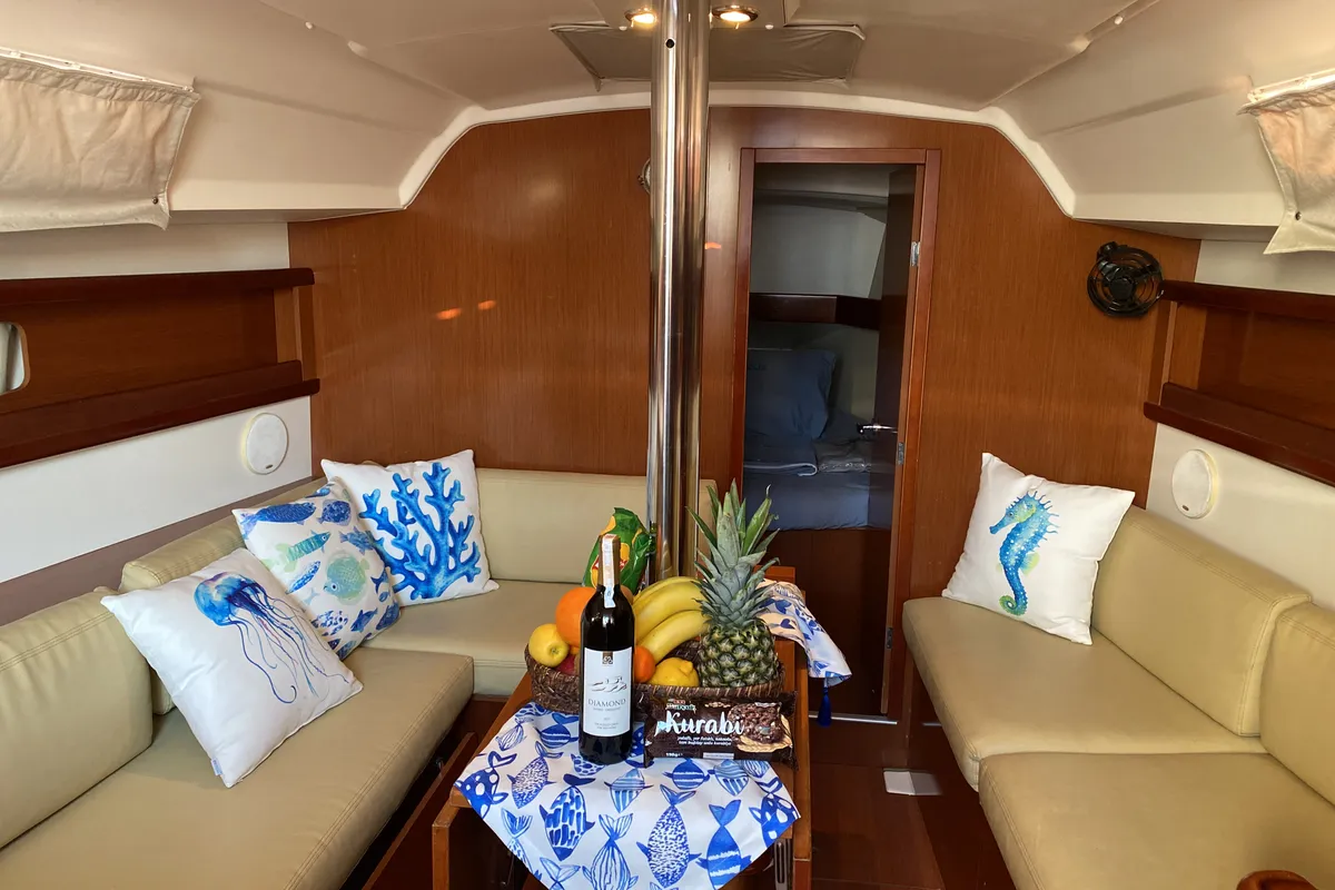 Salon of Cakil, a Beneteau Oceanis 34 sailboat at Marmaris, Turkey