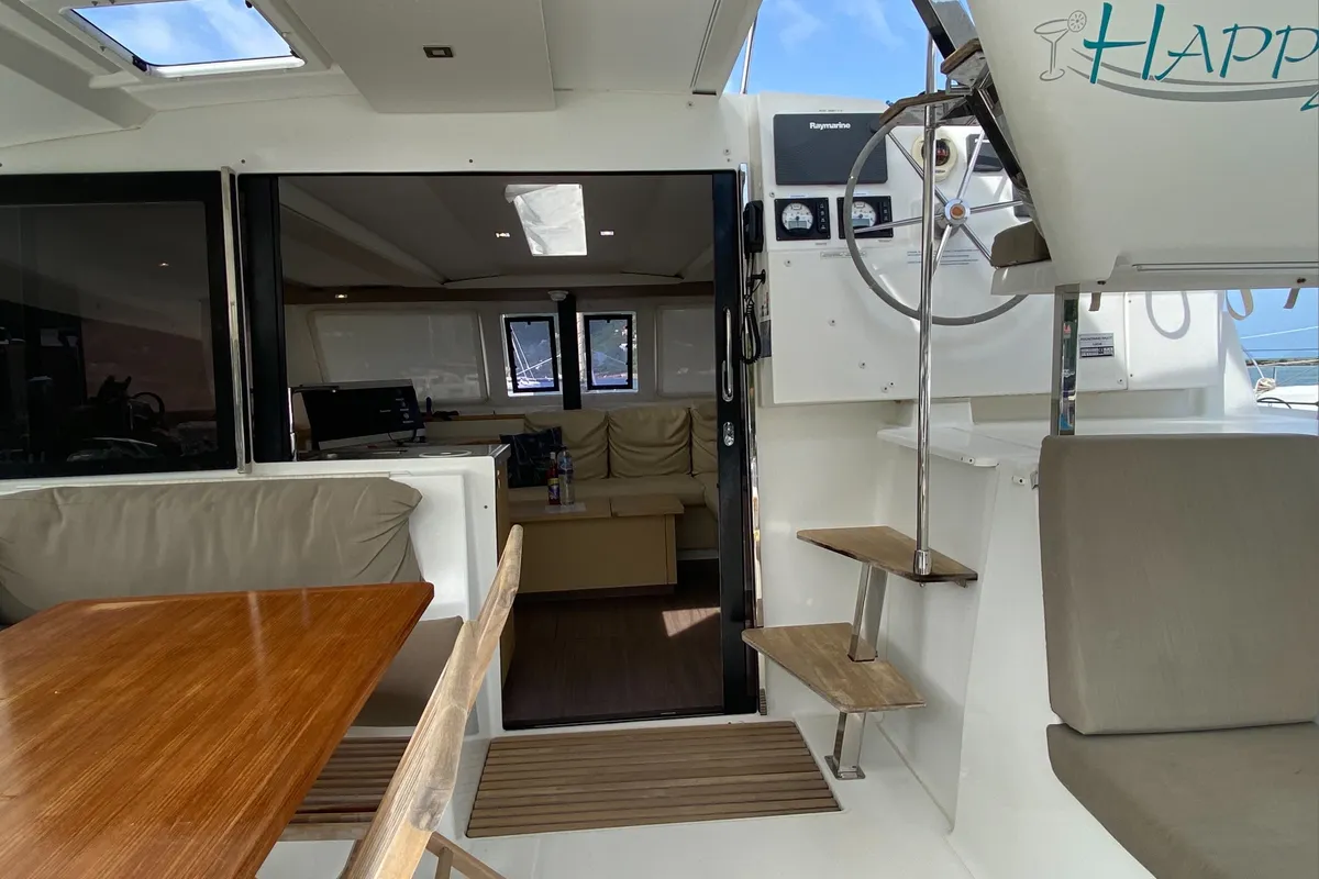 Deck of Happy Ours, a Fountaine Pajot Lucia 40 catamaran at Road Town, British Virgin Islands