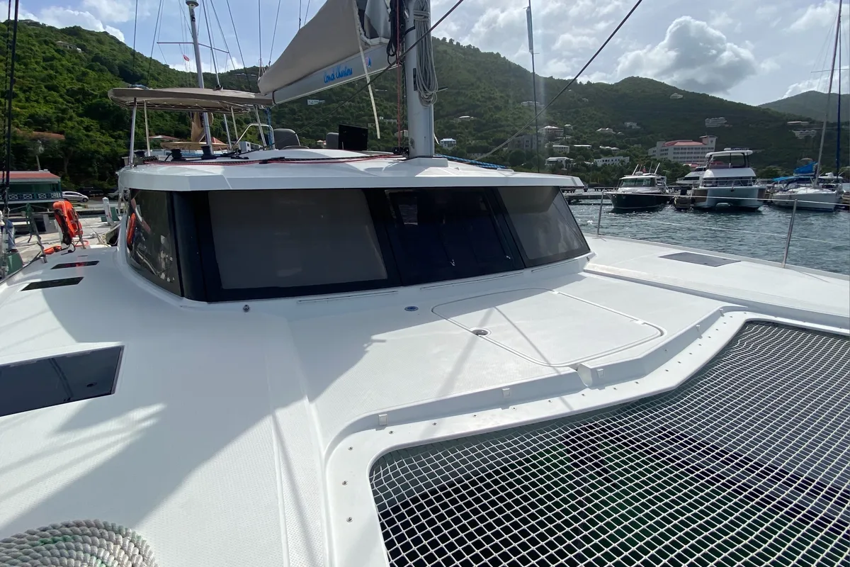 Deck of Happy Ours, a Fountaine Pajot Lucia 40 catamaran at Road Town, British Virgin Islands