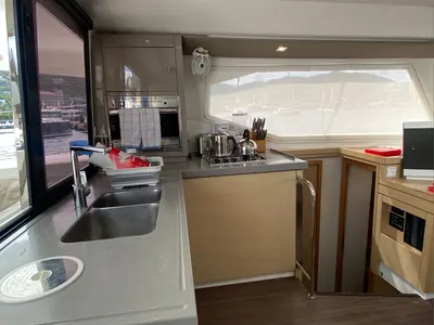 Galley of Happy Ours, a Fountaine Pajot Lucia 40 catamaran at Road Town, British Virgin Islands