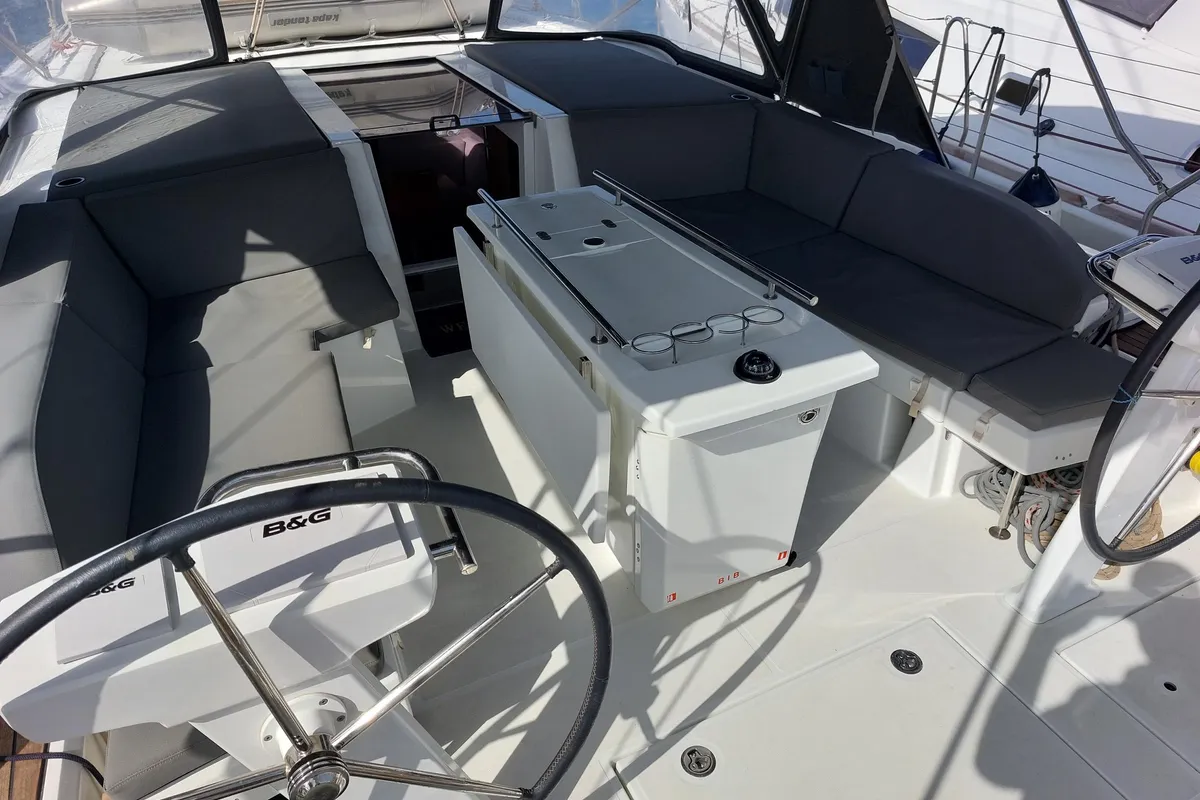 Kalmi, a Beneteau Oceanis 46.1 sailboat at Lavreotiki Municipal Unit, Greece