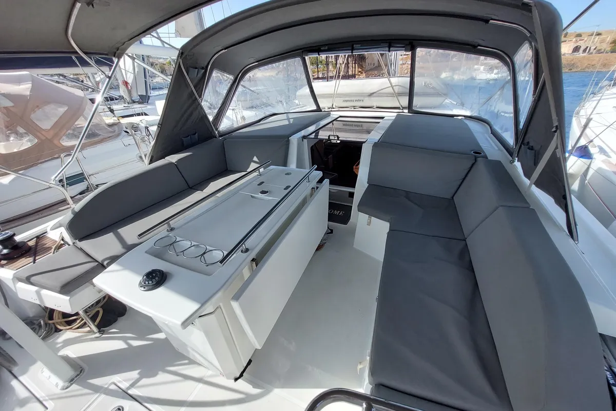 Kalmi, a Beneteau Oceanis 46.1 sailboat at Lavreotiki Municipal Unit, Greece