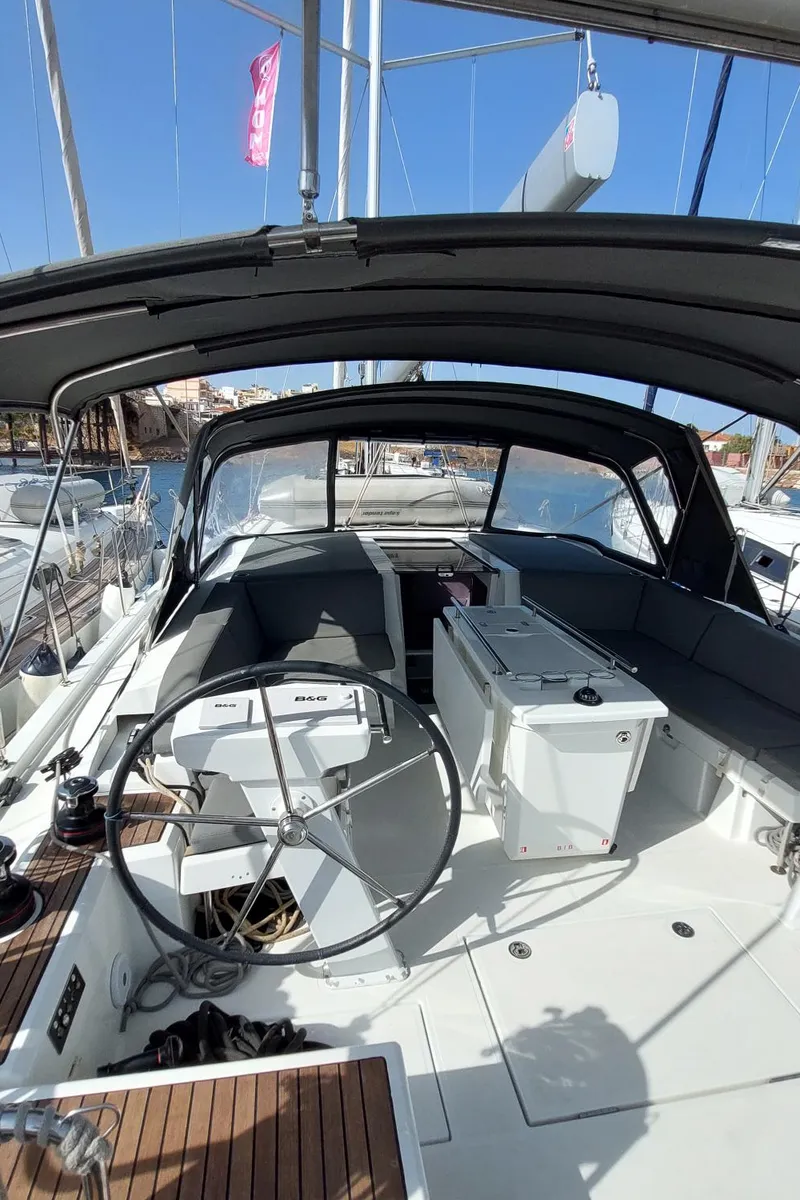 Kalmi, a Beneteau Oceanis 46.1 sailboat at Lavreotiki Municipal Unit, Greece