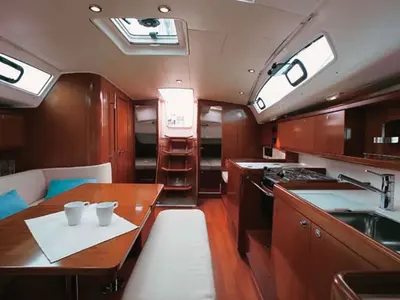 Salon of Tosca, a Beneteau Oceanis 40 sailboat at Municipal Unit of Elefsina, Greece