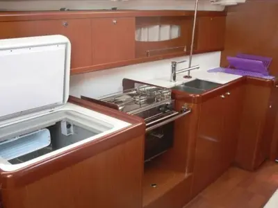 Galley of Tosca, a Beneteau Oceanis 40 sailboat at Municipal Unit of Elefsina, Greece