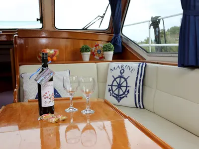 Salon of Callisto, a Pedro Solano 33 motorboat at Heukelum, Netherlands