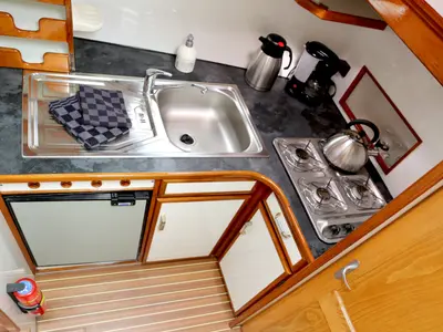 Galley of Callisto, a Pedro Solano 33 motorboat at Heukelum, Netherlands