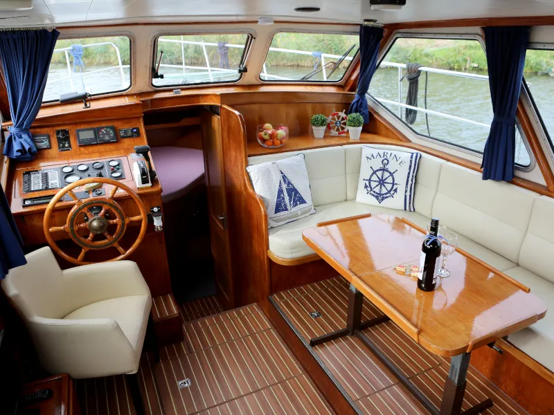 Cockpit of Callisto, a Pedro Solano 33 motorboat at Heukelum, Netherlands