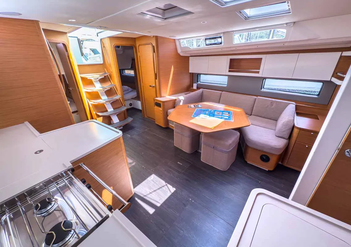 Salon of Alkor, a Dufour 44 sailboat at Grad Pula, Croatia