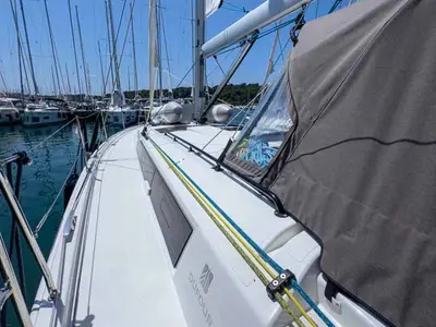 Deck of Alkor, a Dufour 44 sailboat at Grad Pula, Croatia
