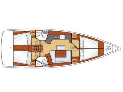 Floor plan of Fantasy Planet, a Beneteau Oceanis 45 sailboat at Marsala, Italy