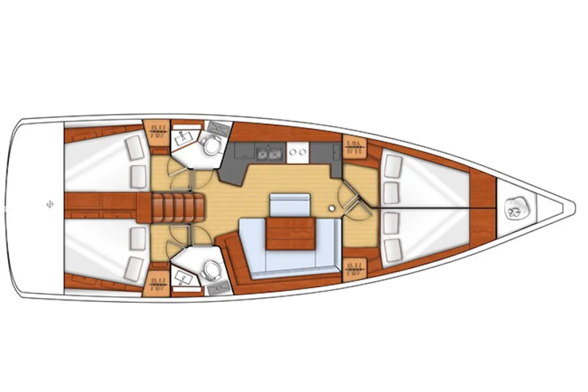Floor plan of Fantasy Planet, a Beneteau Oceanis 45 sailboat at Marsala, Italy