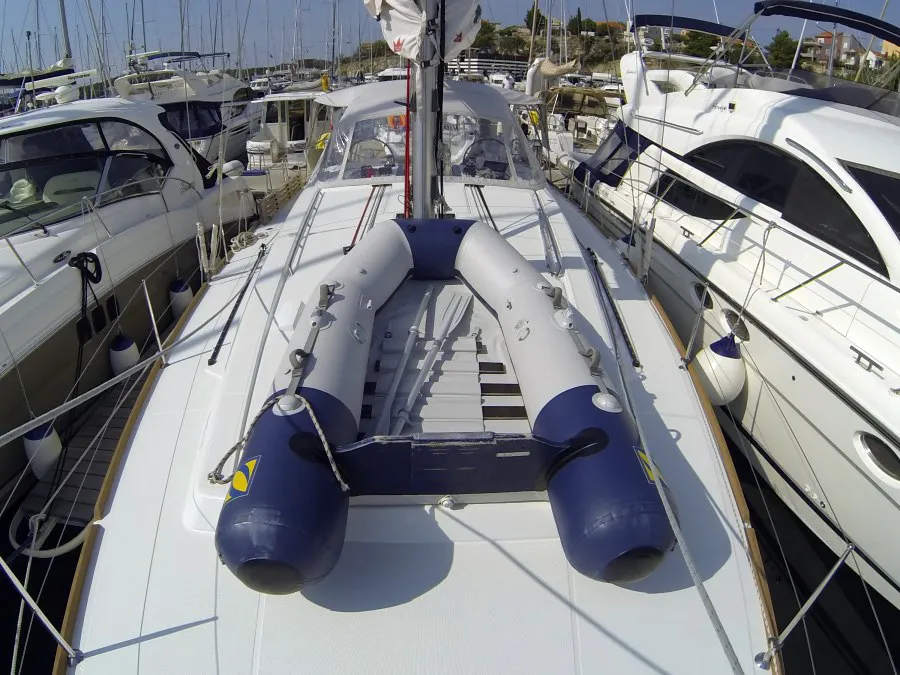 Deck of Neška II, a Beneteau Oceanis 45 sailboat at Grad Šibenik, Croatia