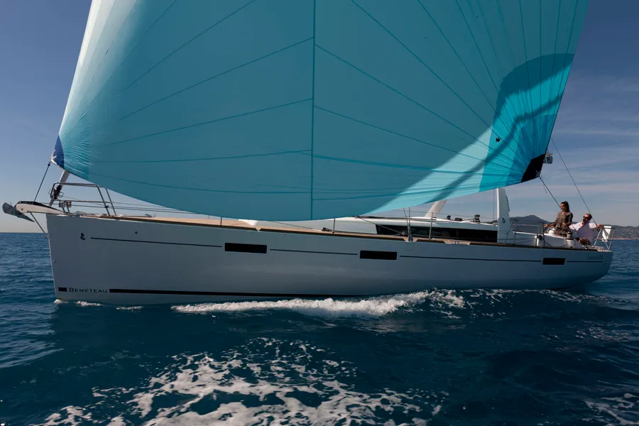 Exterior view of Neška II, a Beneteau Oceanis 45 sailboat at Grad Šibenik, Croatia