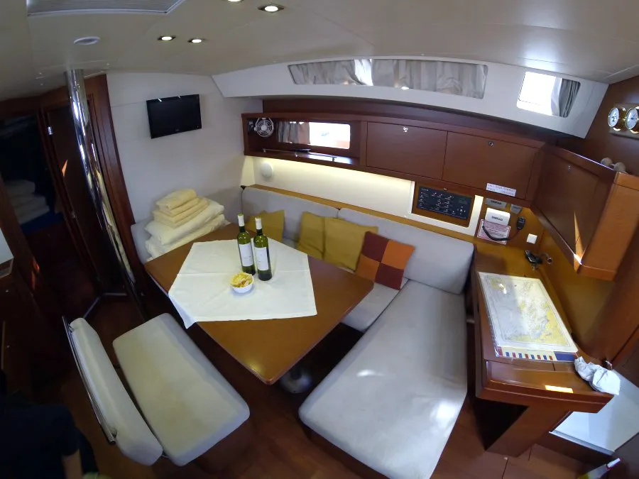 Salon of Neška II, a Beneteau Oceanis 45 sailboat at Grad Šibenik, Croatia