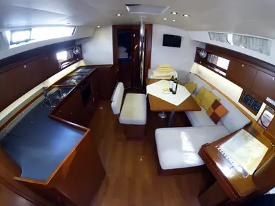Salon of Neška II, a Beneteau Oceanis 45 sailboat at Grad Šibenik, Croatia