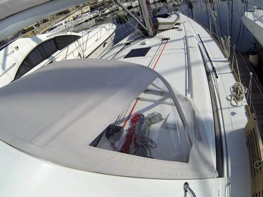 Deck of Neška II, a Beneteau Oceanis 45 sailboat at Grad Šibenik, Croatia