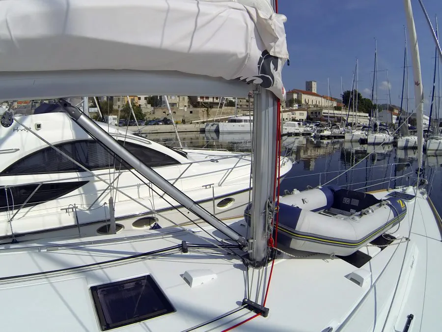 Deck of Neška II, a Beneteau Oceanis 45 sailboat at Grad Šibenik, Croatia