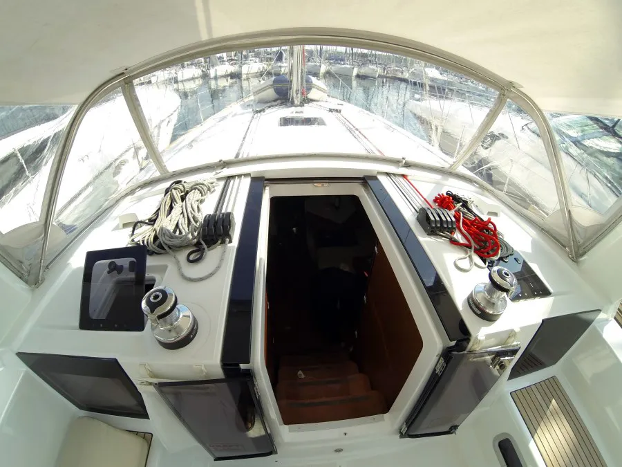 Cockpit of Neška II, a Beneteau Oceanis 45 sailboat at Grad Šibenik, Croatia