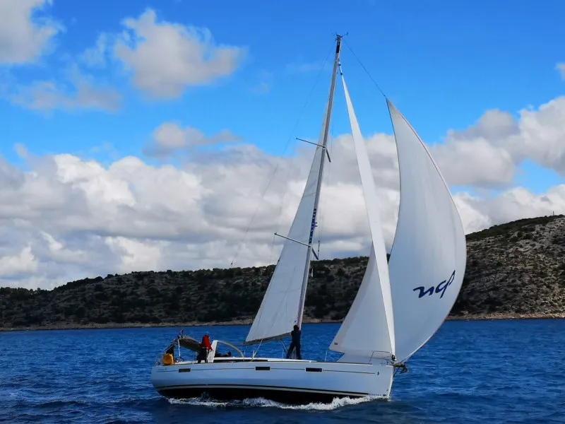 Exterior view of Neška II, a Beneteau Oceanis 45 sailboat at Grad Šibenik, Croatia