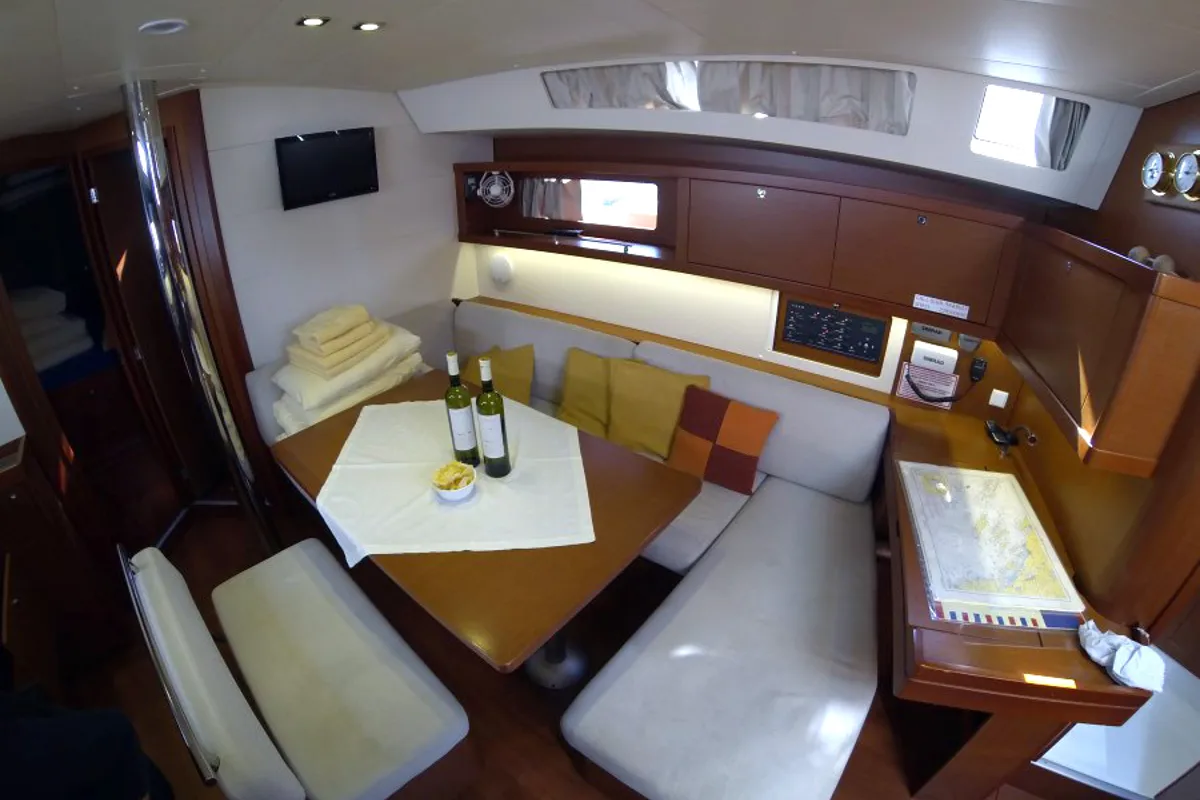 Salon of Neška II, a Beneteau Oceanis 45 sailboat at Grad Šibenik, Croatia