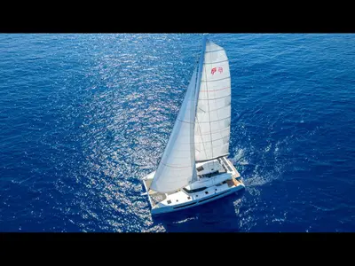 Exterior view of Mus 3, a Fountaine Pajot Alegria 67 - 5 + 2 cab. catamaran at Bodrum, Turkey