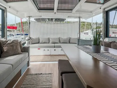 Galley of Cyprinus, a Bali 4.6 catamaran at Primošten, Croatia