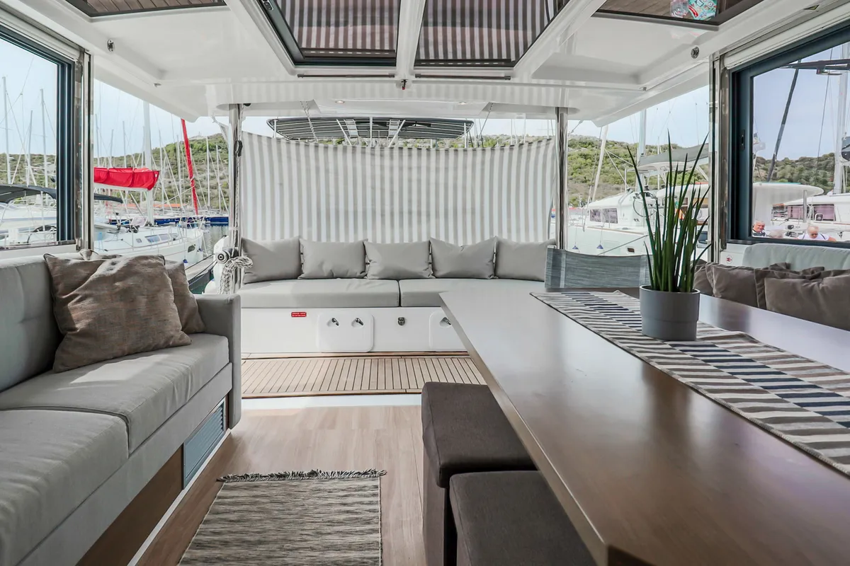 Galley of Cyprinus, a Bali 4.6 catamaran at Primošten, Croatia