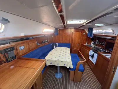 Salon of Marmotton, a Dufour 36 Classic sailboat at La Rochelle, France