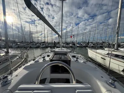 Deck of Marmotton, a Dufour 36 Classic sailboat at La Rochelle, France