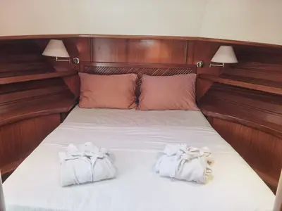 Cabin on Balsamico, a Menorquin 160 motorboat at Port d'Andratx, Spain