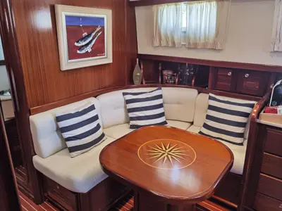 Salon of Balsamico, a Menorquin 160 motorboat at Port d'Andratx, Spain