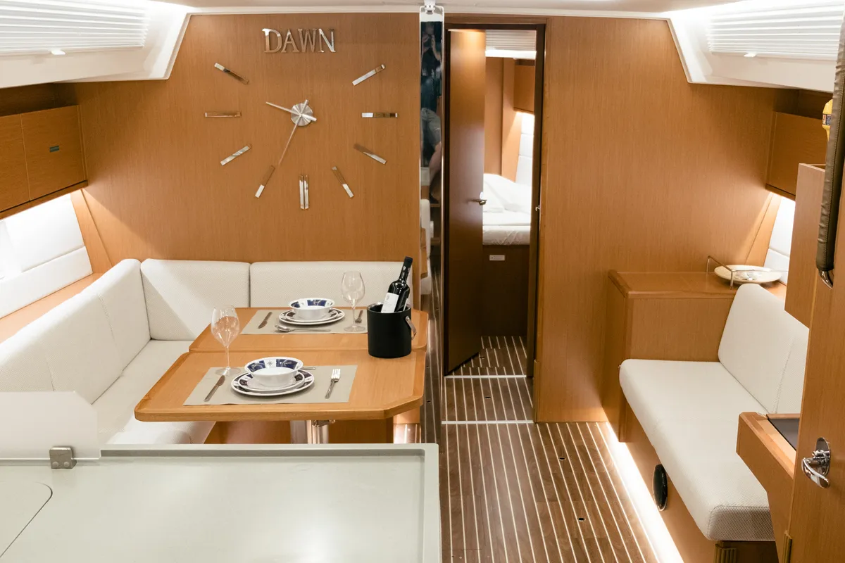 Salon of Dawn, a Bavaria C45 sailboat at Municipal Unit of Lefkada, Greece