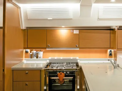 Galley of Dawn, a Bavaria C45 sailboat at Municipal Unit of Lefkada, Greece