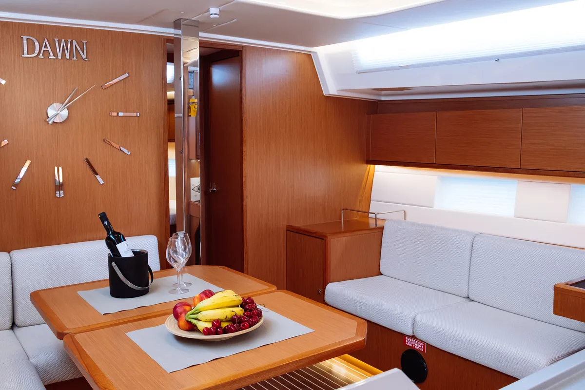 Salon of Dawn, a Bavaria C45 sailboat at Municipal Unit of Lefkada, Greece