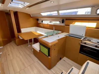 Galley of Amelie, a Jeanneau Sun Odyssey 449 sailboat at Kontokali, Greece