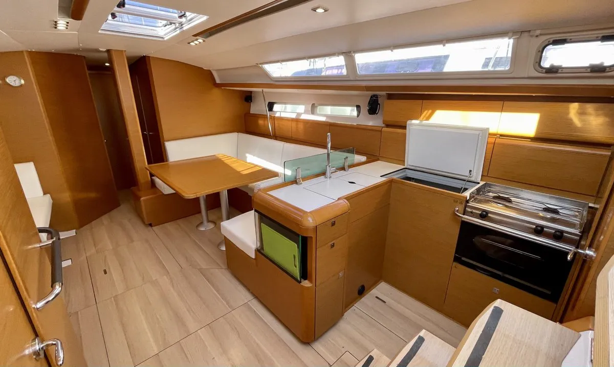 Galley of Amelie, a Jeanneau Sun Odyssey 449 sailboat at Kontokali, Greece