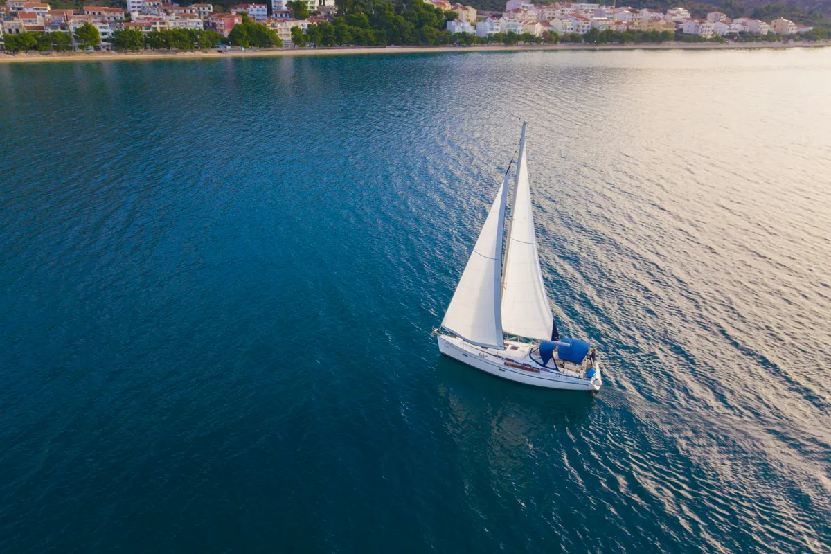 Exterior view of Lady Butterfly, a Bavaria 40 Cruiser sailboat at Općina Tučepi, Croatia