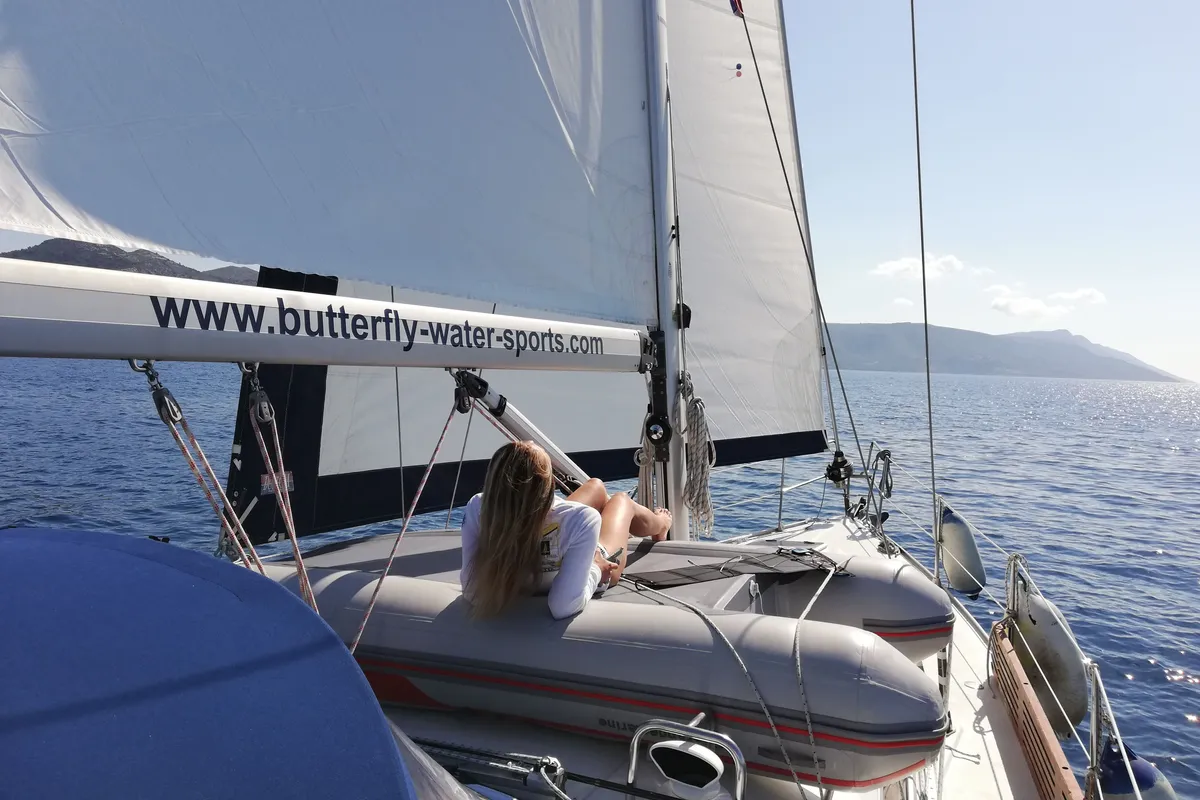 Deck of Lady Butterfly, a Bavaria 40 Cruiser sailboat at Općina Tučepi, Croatia