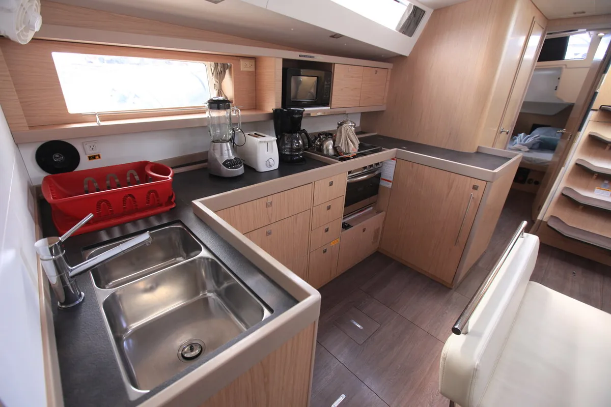 Galley of J Dog, a Beneteau Oceanis 48 sailboat at Road Town, British Virgin Islands