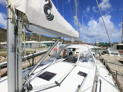 Deck of J Dog, a Beneteau Oceanis 48 sailboat at Road Town, British Virgin Islands