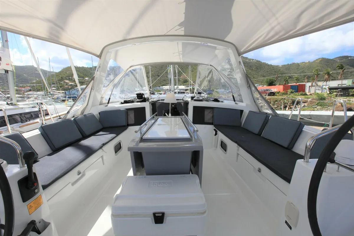 Cockpit of J Dog, a Beneteau Oceanis 48 sailboat at Road Town, British Virgin Islands